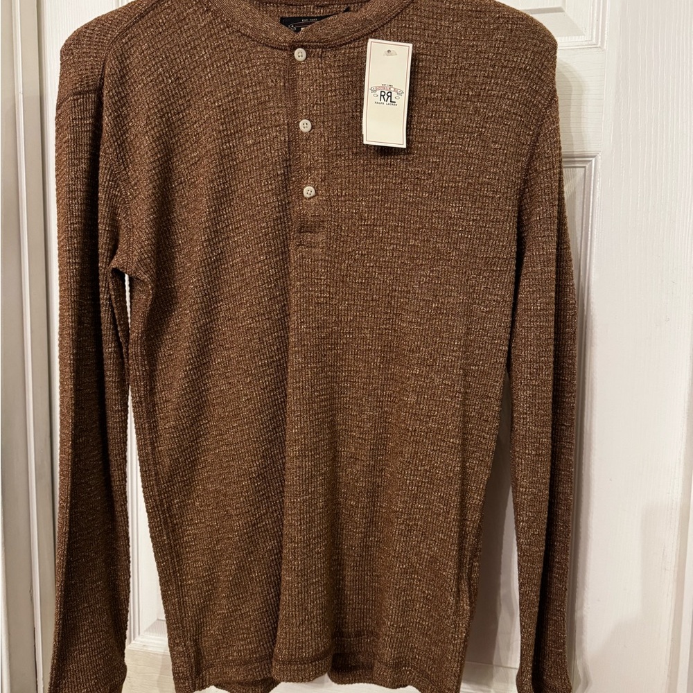 BNWT Ralph Lauren Double RL Men's Brown Henley Shirt RRL